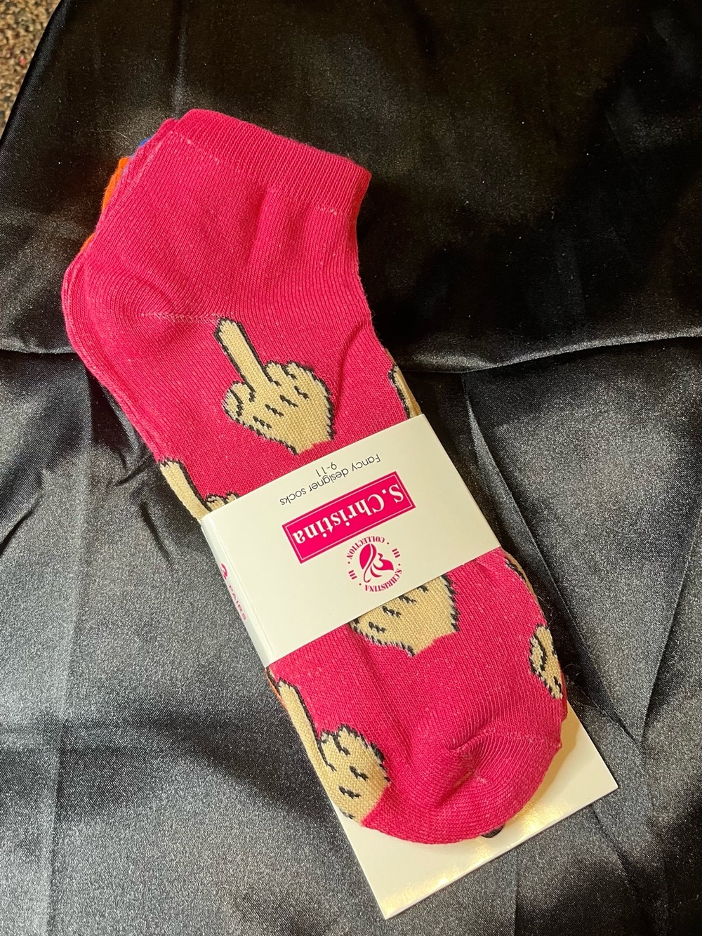 Christina Bright Pink Novelty Crew Socks with Tan Graphic